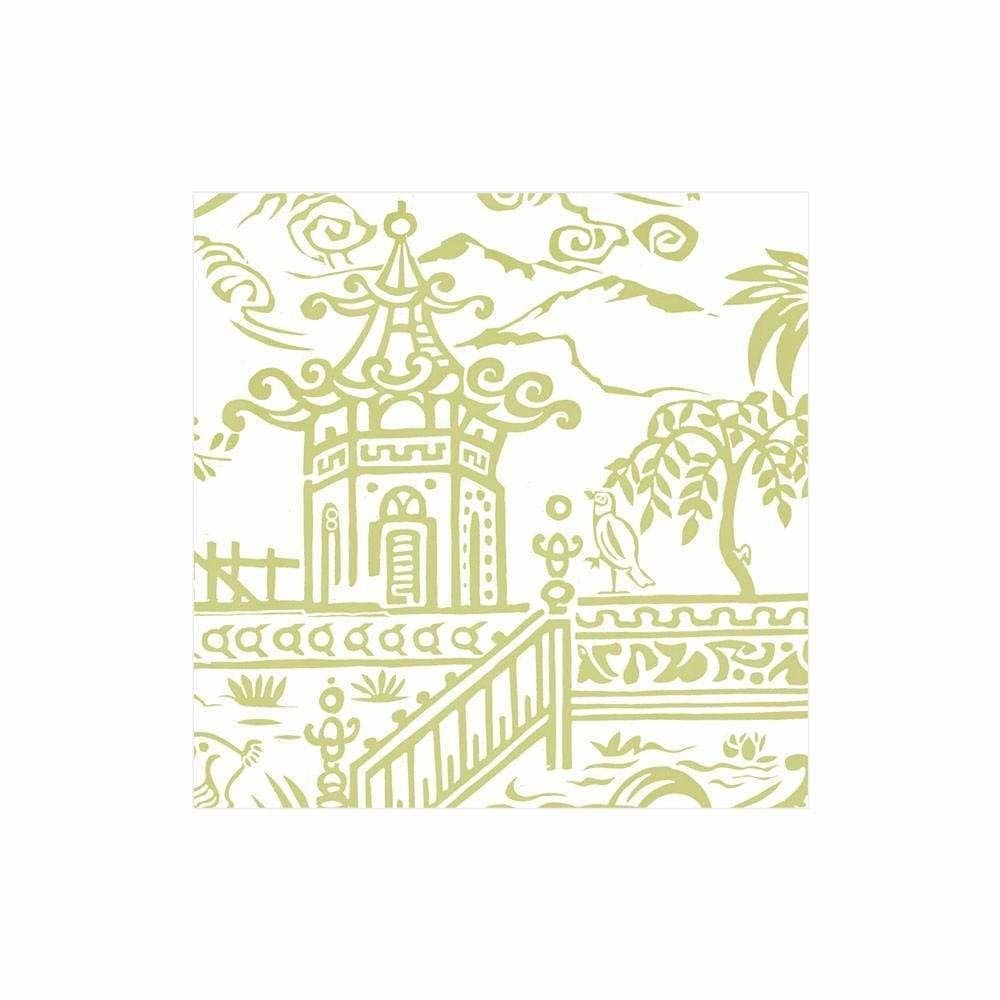 Pagoda Toile Paper Cocktail Napkins in Green - 20 Per Package