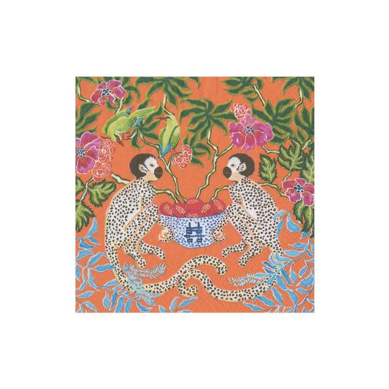 Monkeys Paper Cocktail Napkins in Orange - 20 Per Package