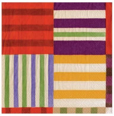 Striped Patchwork Paper Cocktail Napkins in Purple - 20 Per Package