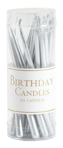 Birthday Candles in Silver - 20 Candles Per Box