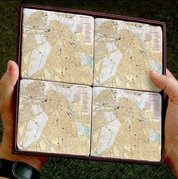 Antique Color Boston Map Marble Coaster