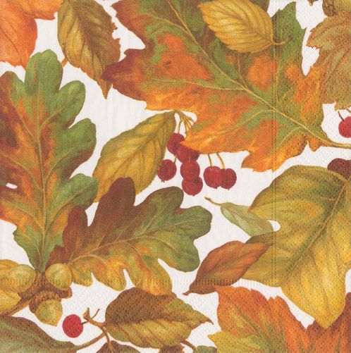 Autumn Leaves 2 Cocktail Napkins in White - 20 Per Package