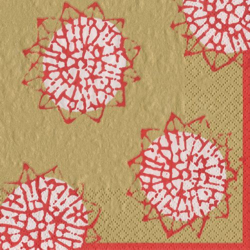 Block Print Stars Paper Cocktail Napkins in Red - 20 Per Package