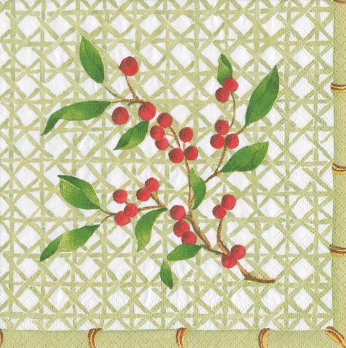 Holly on Trellis Paper Cocktail Napkins - 20 Per Package