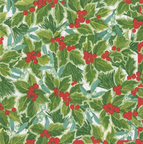 Holly and Mistletoe Paper Luncheon Napkins - 20 Per Package