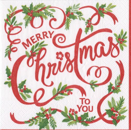 Merry Christmas to You Paper Cocktail Napkins - 20 Per Package