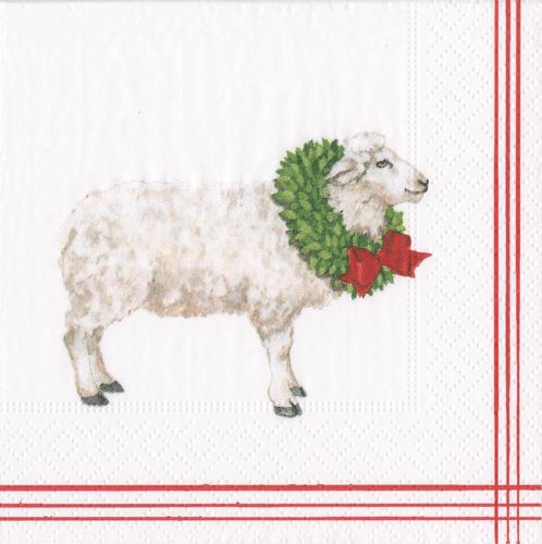 Sheep with Wreath White Paper Cocktail Napkins - 20 Per Package