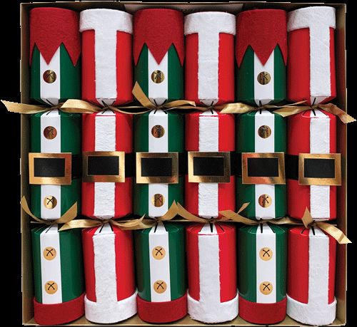 Santa and Elf Costumes Christmas Crackers 6 Count 12.5 Inch Long