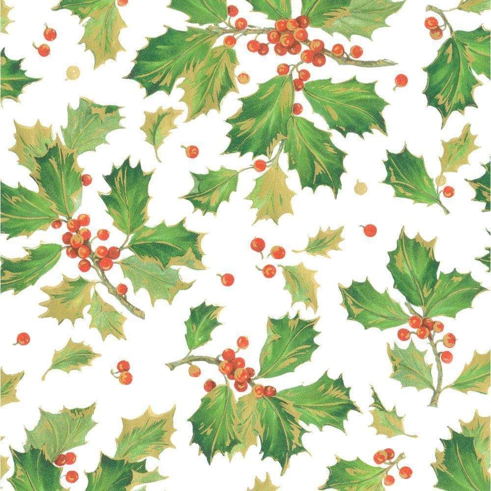 Gilded Holly Gift Wrapping Paper in White - 30" x 8' Roll