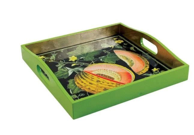 Brookshaw Melons Lacquer Square Tray in Black - 1 Each
