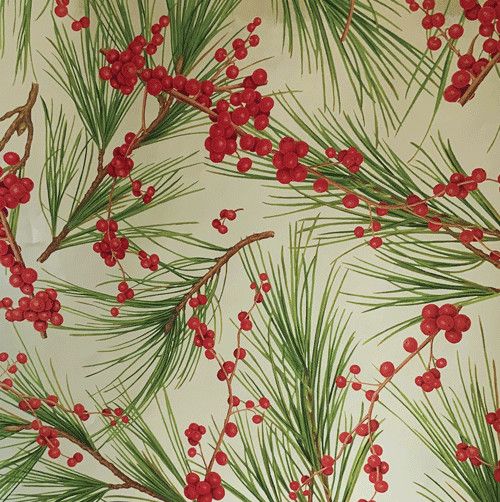 Berries And Pine-Gold Foil Continuous Wrap Roll - 8 Ft