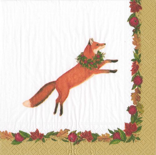 Leaping Fox Paper Cocktail Napkins in White - 20 Per Package