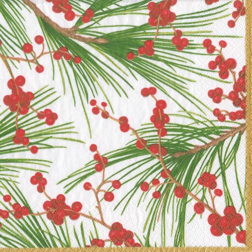 Berries and Pine Paper Cocktail Napkins - 20 Per Package