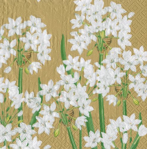 Paperwhites Gold Paper Cocktail Napkins - 20 Per Package