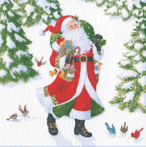 Woodland Santa Paper Cocktail Napkins - 20 Per Package