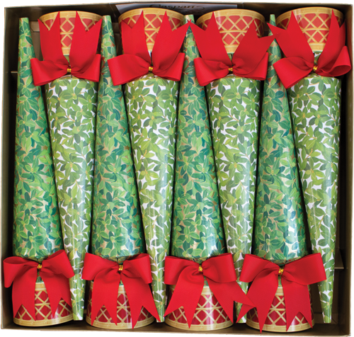 Boxwood Topiary Ivory/Gold Christmas Cone Crackers - 12 Inch 8 Per Box