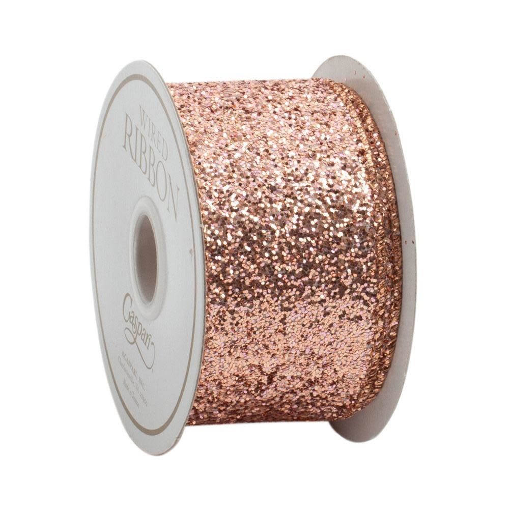 Wide Rose Gold Glitter Wired Ribbon - 5 Yard Spool