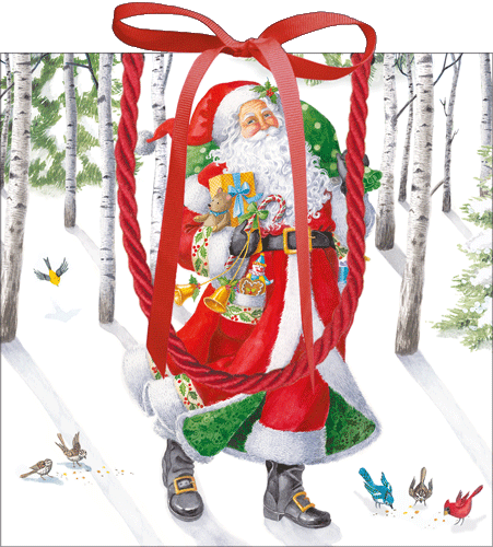 Woodland Santa Gift Bag Sm Sq. 5 3/4x2 1/2 X 5 3/4