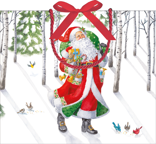 Woodland Santa Gift Bag Lg 11 3/4 X 4 3/4 X 10