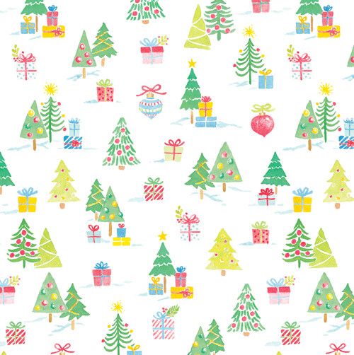Painted Trees And Gifts Continuous Wrap Roll - 8 Ft