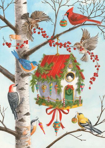 Decorated Birdhouse Christmas Card Box 16 Count