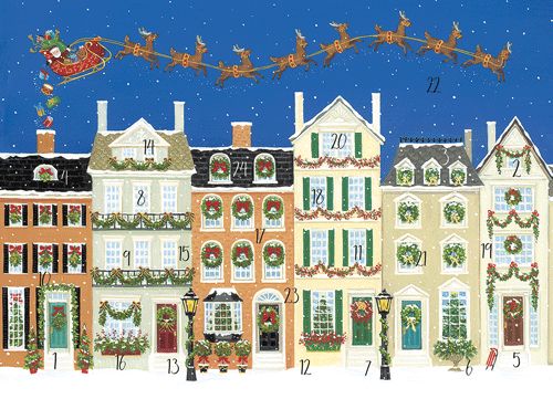 Santa Delivering Gifts Advent Calendar Greeting Card - 1 Card &amp; 1 Envelope