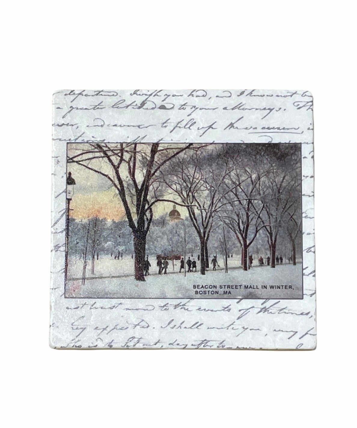 Beacon Street Winter Scene Marble Coaster