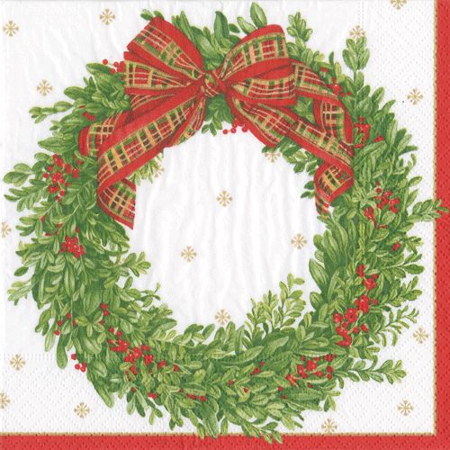Boxwood and Berries Wreath Paper Cocktail Napkins - 20 Per Package