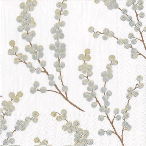 Berry Branches White/Silver Paper Cocktail Napkins - 20 Per Package
