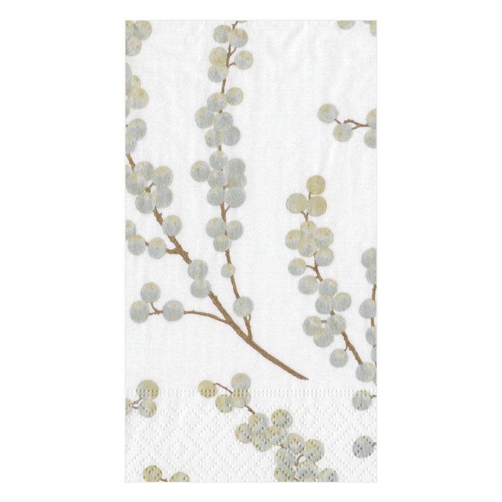 Berry Branches White/Silver Paper Guest Towel Napkins - 15 Per Package