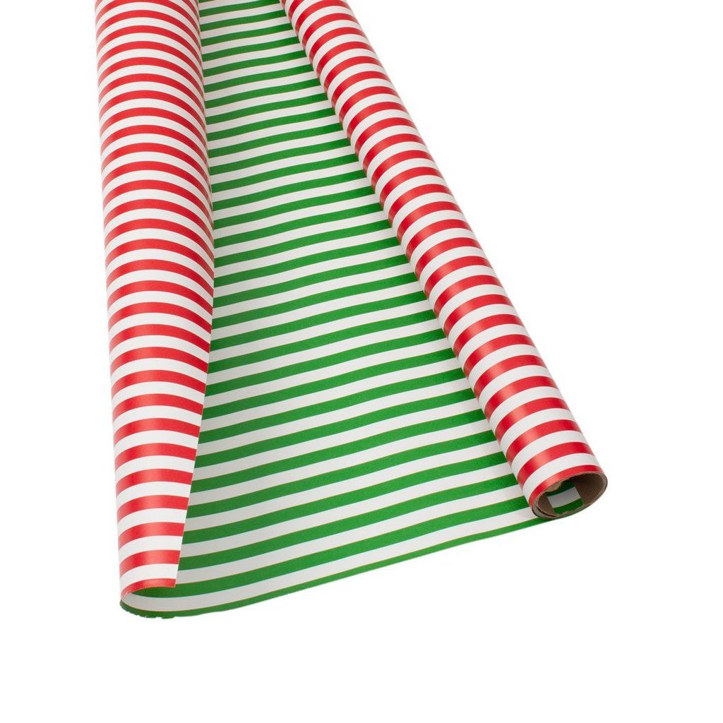 Club Stripe Reversible Gift Wrapping Paper in Red &amp; Green - 30" x 8' Roll