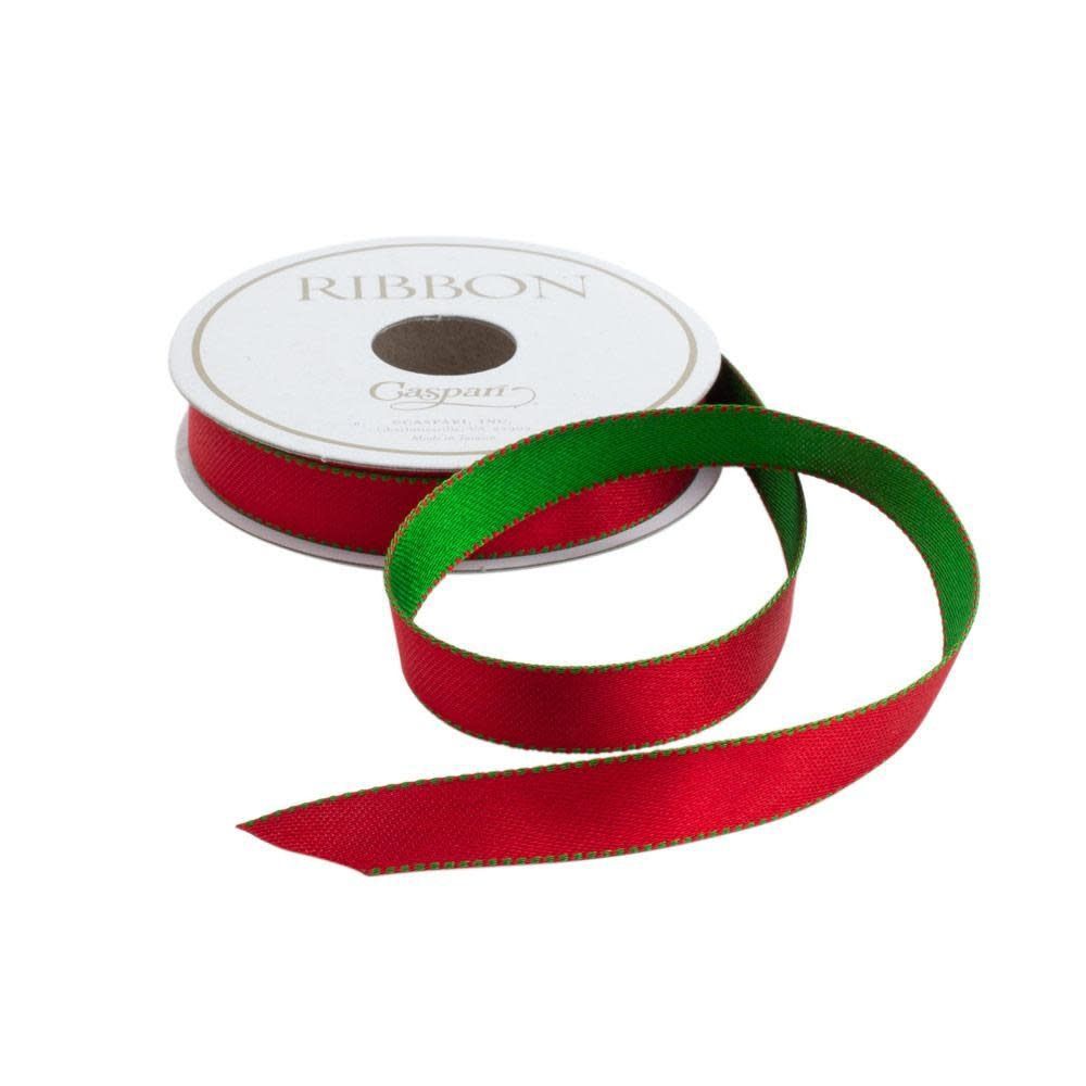 Green &amp; Red Reversible Satin Unwired Ribbon - 9 Yard Spool