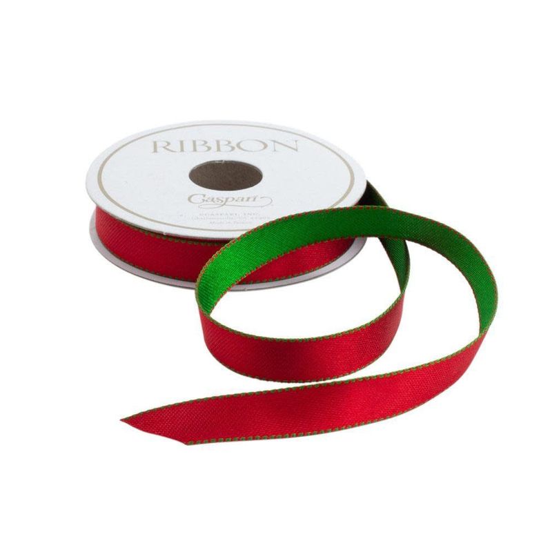 Green &amp; Red Reversible Satin Unwired Ribbon - 9 Yard Spool