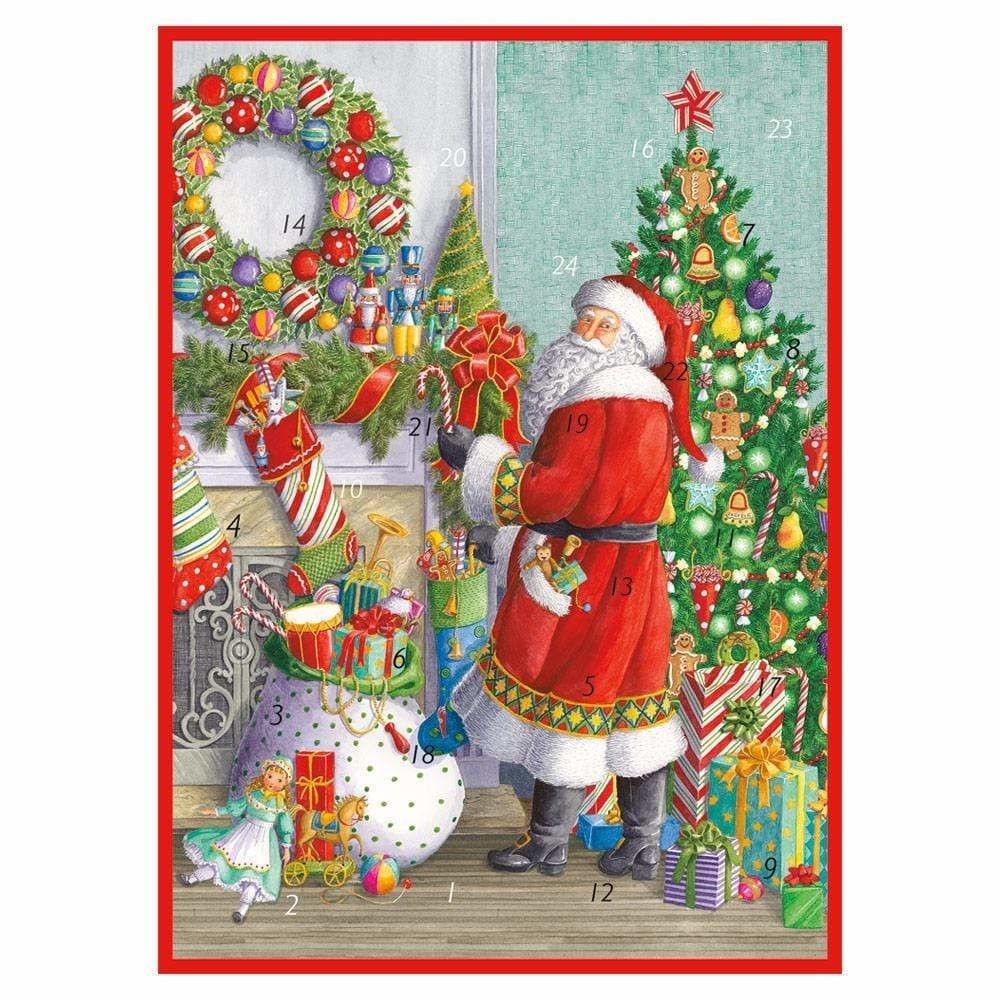 Santa at the Mantel Advent Calendar Greeting Card - 1 Card &amp; 1 Envelope