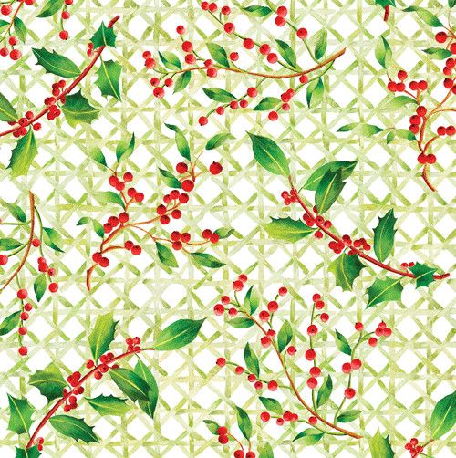 Holly On Trellis Continuous Wrap Roll - 8 Ft