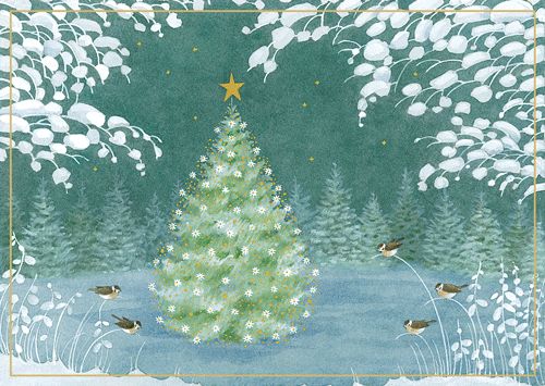 Tree And Winter Scene Christmas Card Box 16 Count