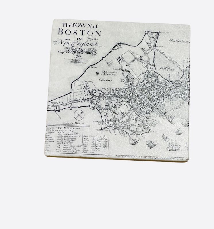 Antique Boston Map Black &amp; White Marble Coaster