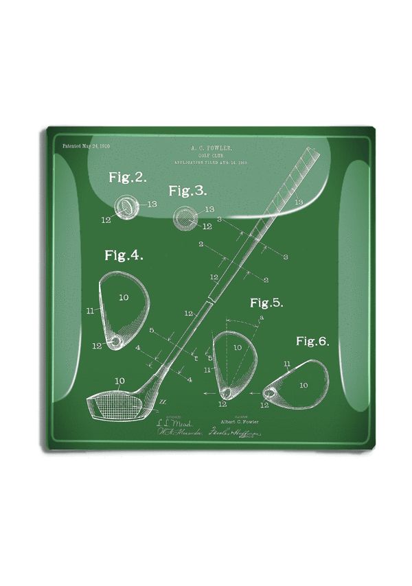 Golf Club Rendering Decoupage Glass Tray  6"X 6"