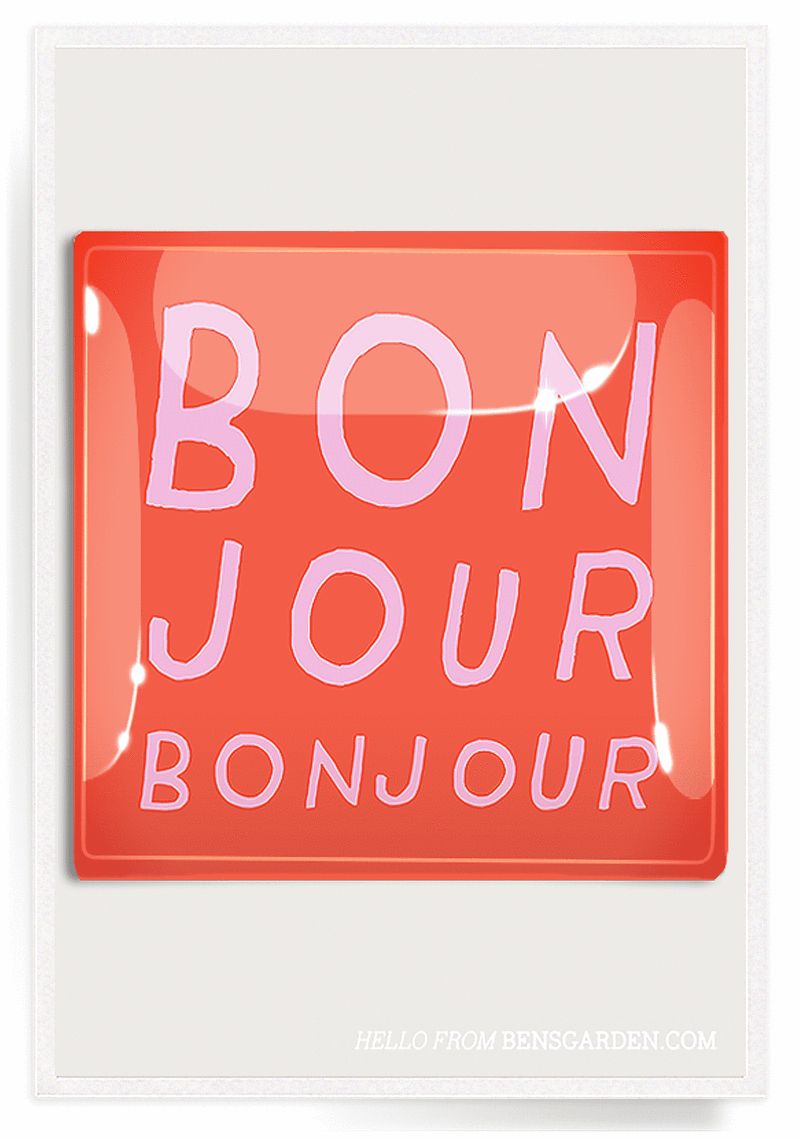 Bonjour Handwritten Decoupage Glass Tray  6"X 6"