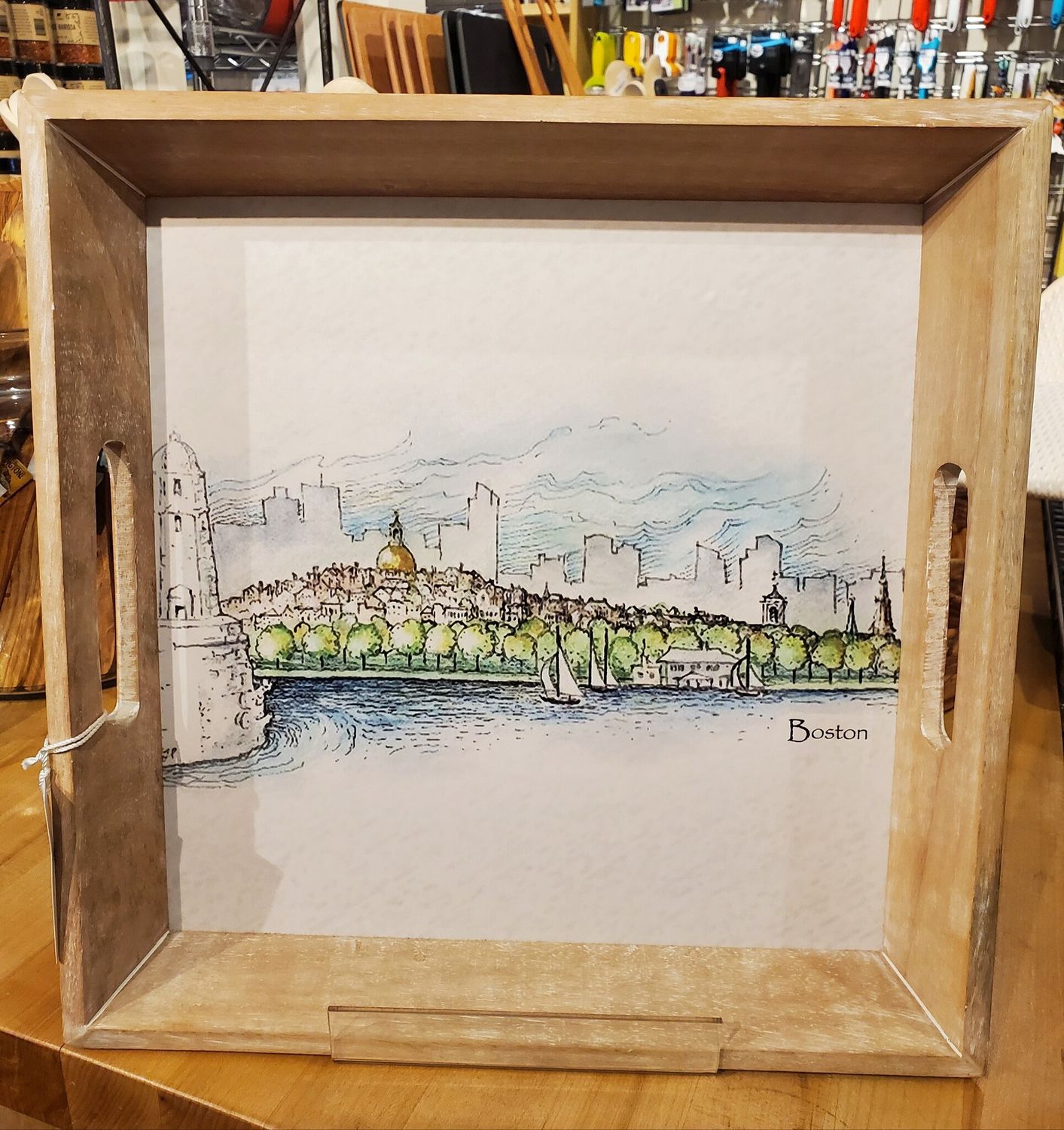 Blackstone's Exclusive Boston Skyline Tray in Whitewashed Wood