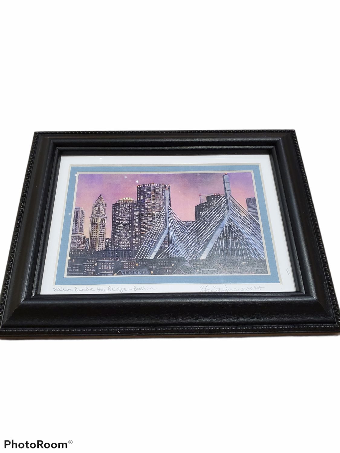 Black Framed 5x7 Painting of Zakim Bridge