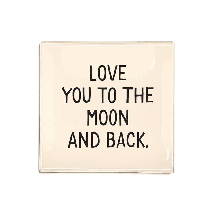 Love You To The Moon Decoupage Glass Tray  6"X 6"