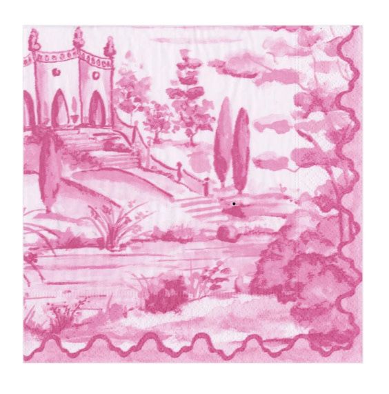 Tuscan Toile Paper Cocktail Napkins in Berry - 20 Per Package