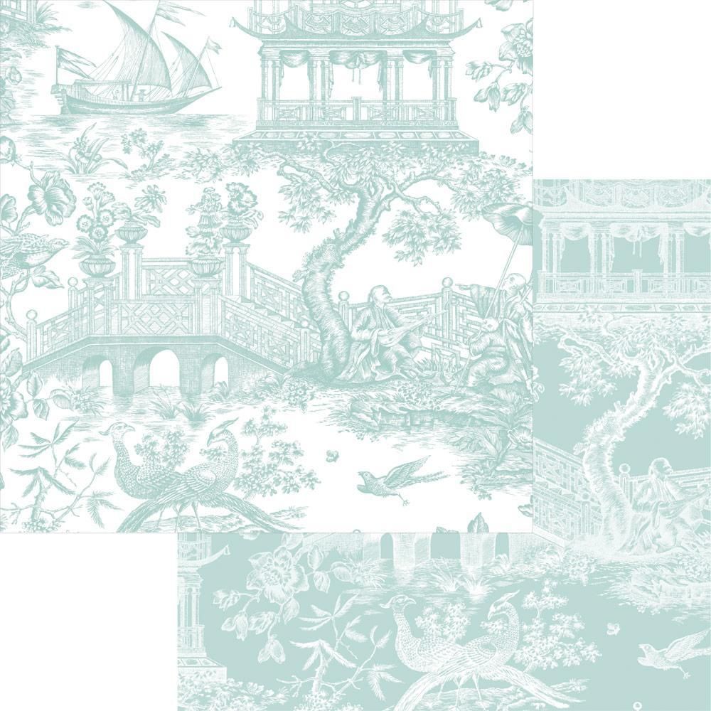 Chinoiserie Toile Reversible Gift Wrapping Paper in Robin's Egg - 30" x 5' Roll