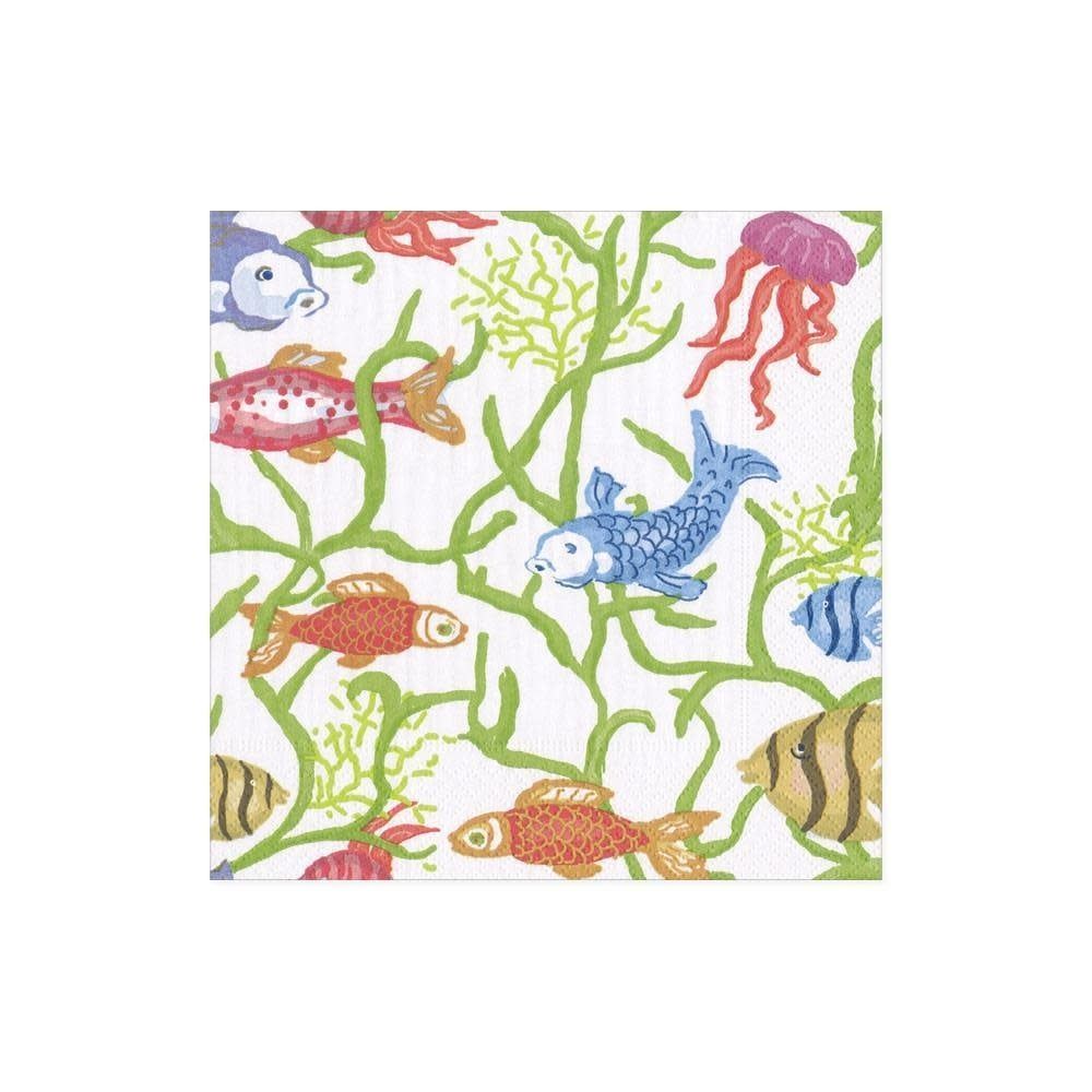 Tropical Reef Paper Cocktail Napkins in White - 20 Per Package
