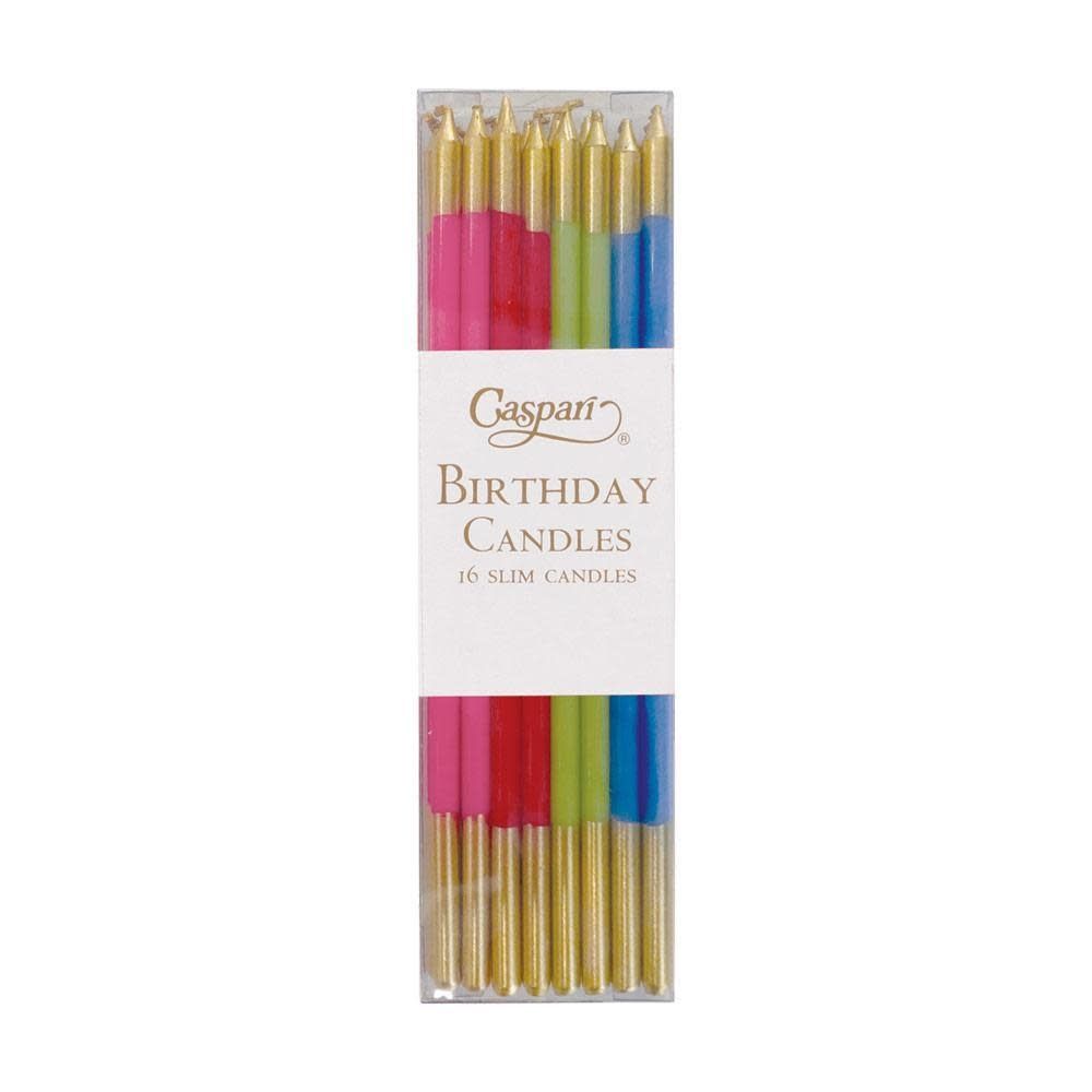 Slim Birthday Candles in Mixed Brights - 16 Candles Per Package