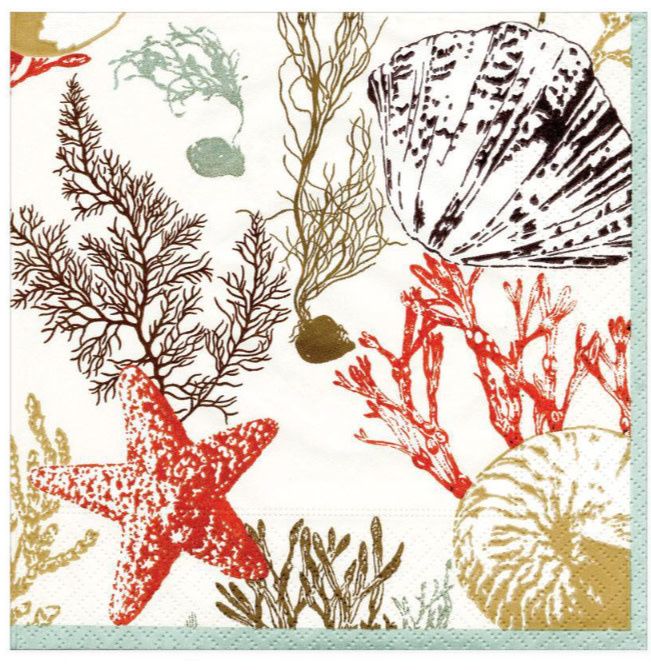 Marine Study Paper Cocktail Napkins in Ivory - 40 Per Package