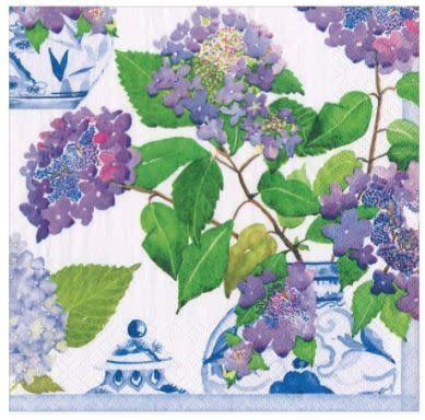 Hydrangeas and Porcelain Paper Cocktail Napkins - 20 Per Package
