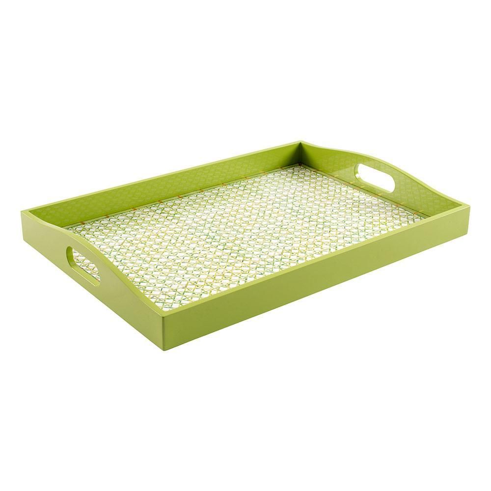 Trellis Lacquer Large Rectangle Tray in Green - 1 Each