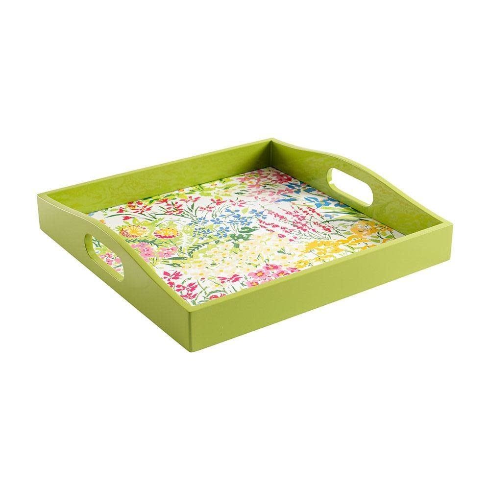 Meadow Flowers Lacquer Square Tray in White - 1 Each